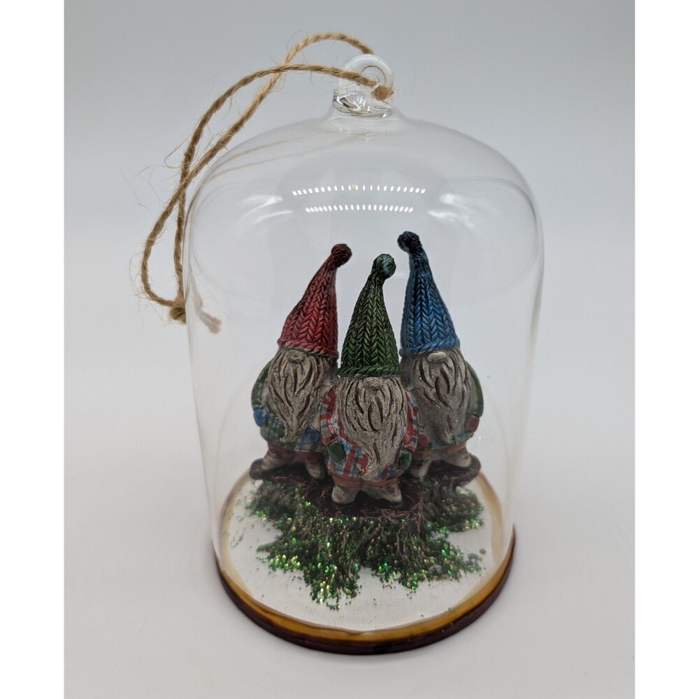 Pottery Barn Gnome Glass Cloche Christmas Tree Ornament Holiday Kitsch